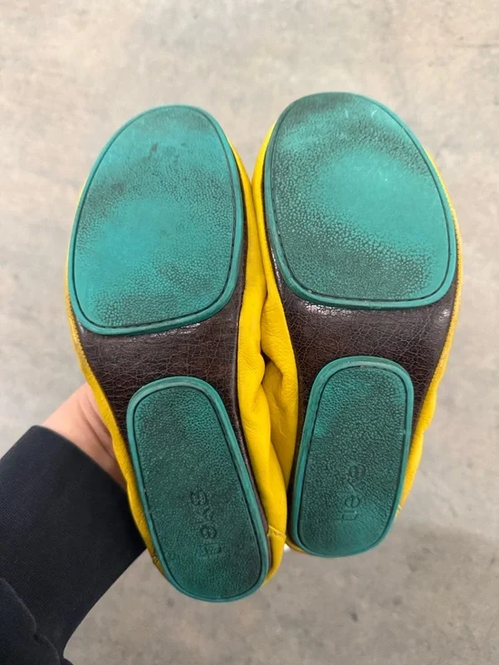 Tieks Yellow Leather Ballet Flats with Teal Heel Tab - Picture 4 of 4